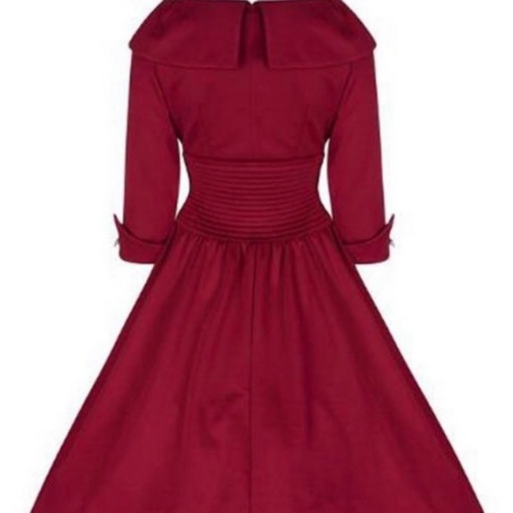 PinUp Red Vintage Style Collared Rockabilly Dress - Picture 4 of 8
